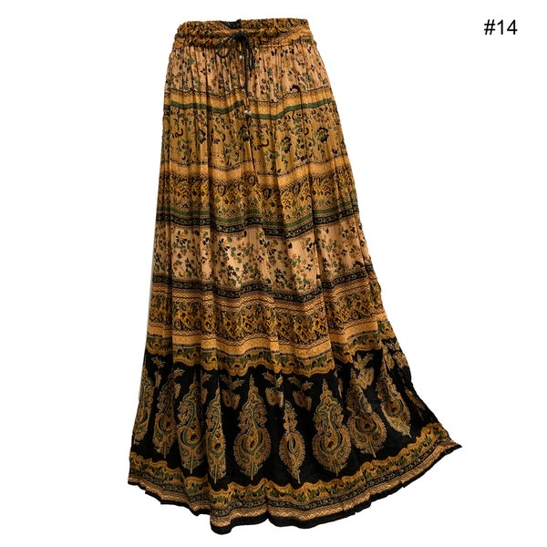 Handmade Ethnic Print Patchwork Crinkled Broomstick Boho Long Skirt main image 1