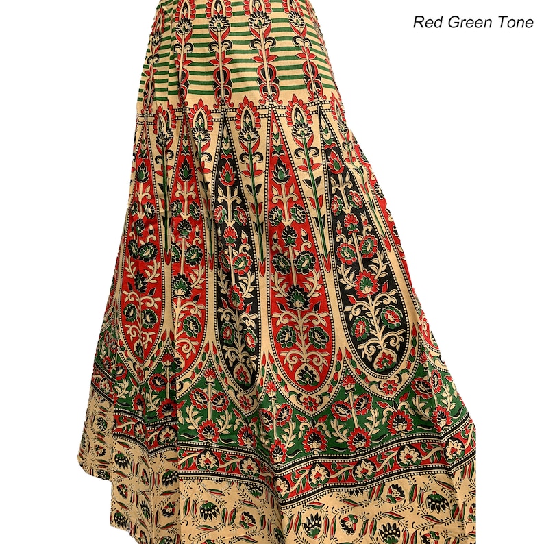 Bohemian Indian Ethnic Block Print Cotton Long Maxi Wrap Around Skirt Bagroo image 9