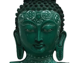 Handmade Vintage Buddha Mangala Painted Auspicious Symbol Face Mask Hanging Wall Sculpture