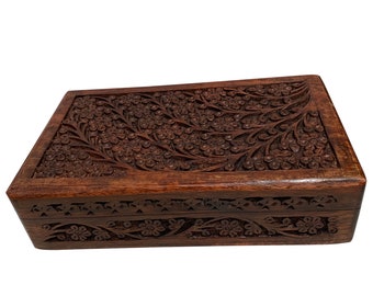 Indian Vintage Hand Carved Ethnic Paisley Wooden  Handmade GiftTreasure Box