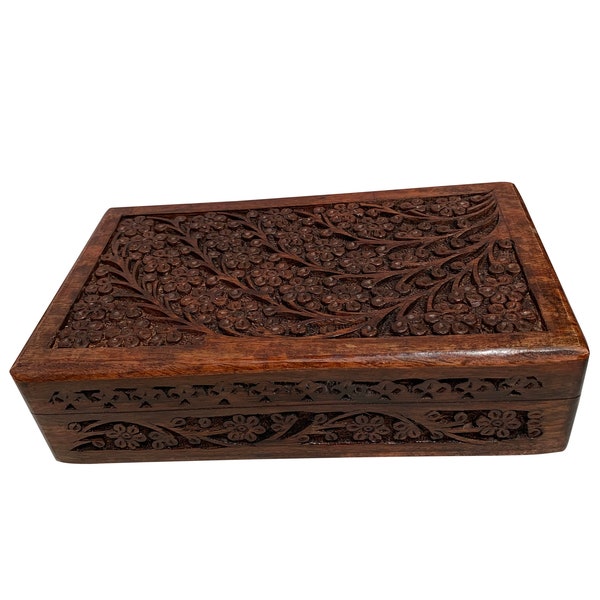 Indian Vintage Hand Carved Ethnic Paisley Wooden  Handmade GiftTreasure Box