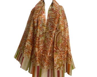 Ethnique indienne Kalamkari, impression de la nature, écharpe longue en pure soie cachemire, châle | Cadeau pour elle | Cadeau fête des mères | Accessoires femme