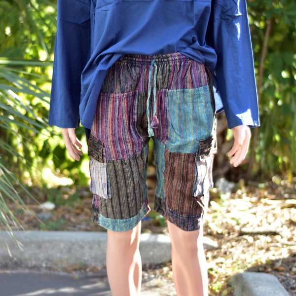 Men's Stonewashed Cotton Bohemian Patchwork Cargo Gopal Shorts