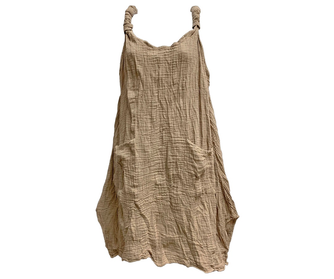 Women's Double Layer Gauze Cotton Loose Fit Boho Tank Dress 