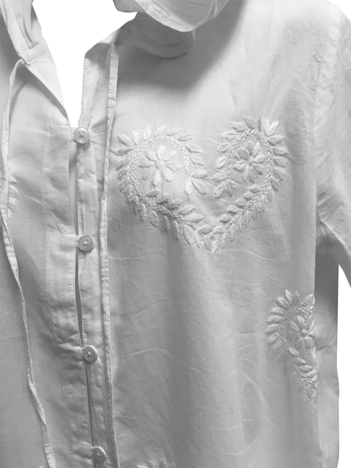 White Indian Gauze Cotton Hand Embroidered Hoodie Style Long Etsy