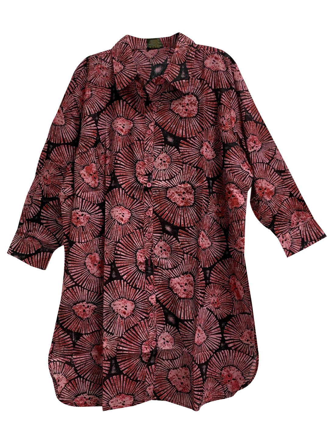 Indian Gauze Cotton Roll Tab 3/4 Sleeve Long Tunic Loose Fit Shirt Blouse Top Sita 34, Regular