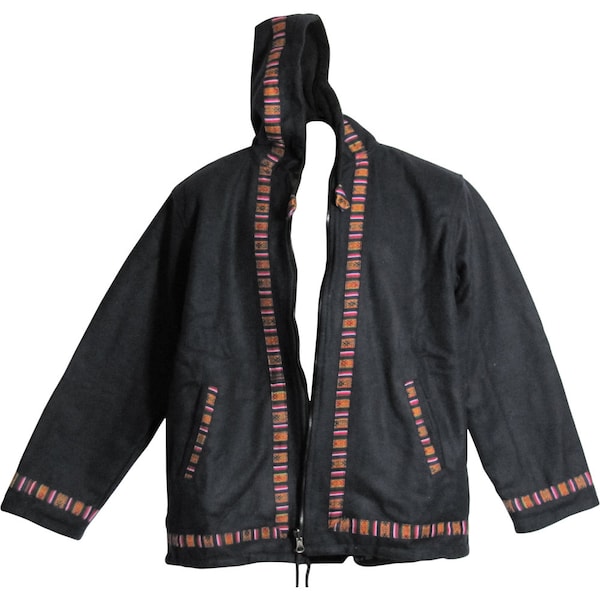 Mens Reversible Boho Ethnic Tribal Border Print Wolljacke Oberbekleidung Hoodie