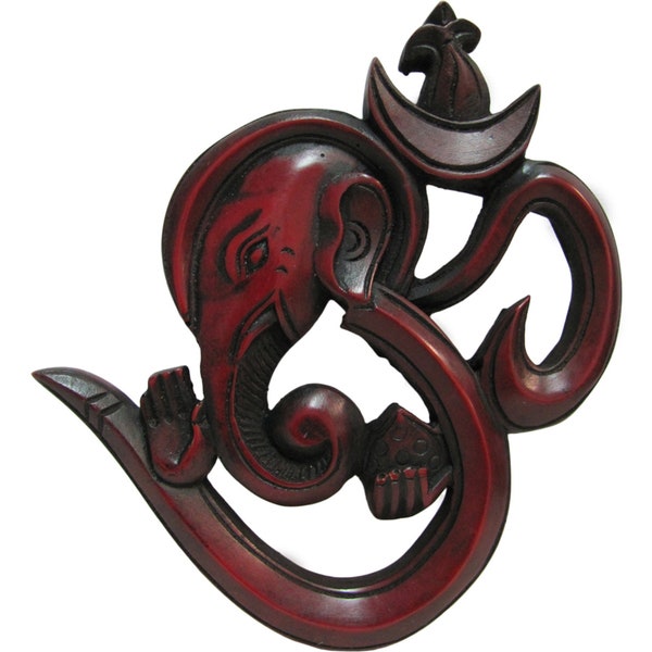 Hindu Vintage Good Luck Ganesh Sanskrit Om Symbol Wall Plaque