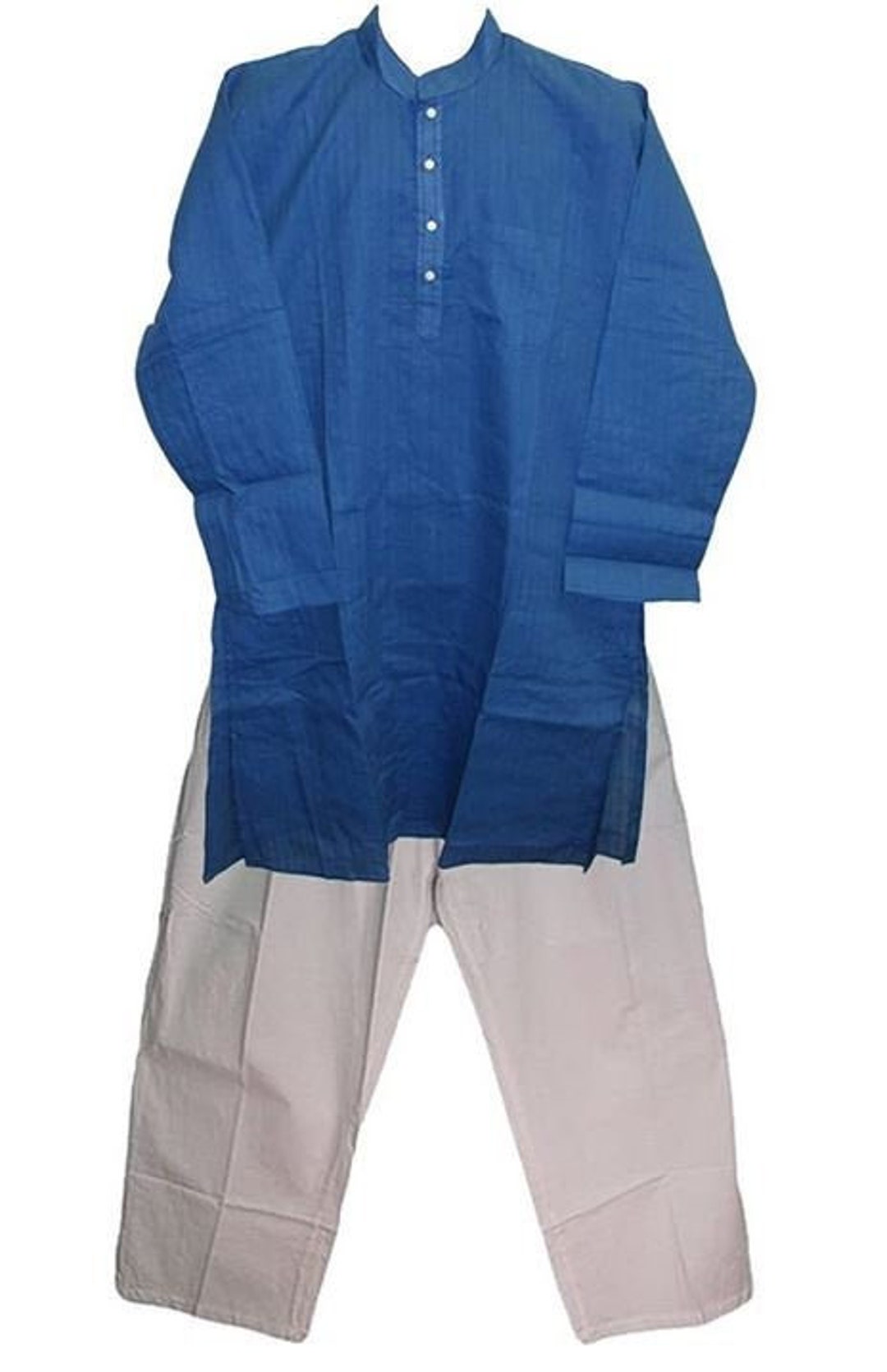 Men's Bohemian Indian Gauze Cotton Blue Tunic Kurta Shirt Pants Set two Piece Etsy