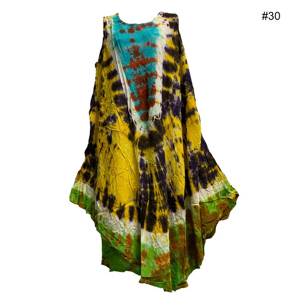 Boho Women's Plus Size  Hand Tie Dye Two Pocket Caftan Patio House Dress Sundress