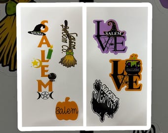 Salem MA Vinyl Stickers – 6 Piece Set — Water-Resistant, Custom, Witch / Halloween Theme