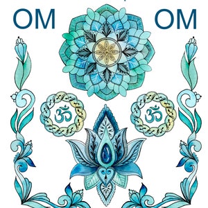 Acquerello ClipArt OM, OM, Mandala, Lotus, India, simbolo del OM, Buddismo