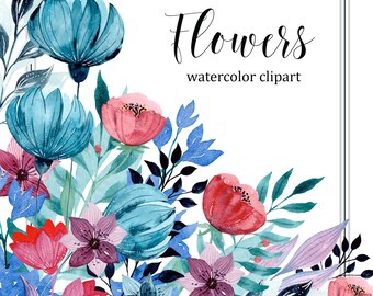 Watercolor Floral Clipart.  Wedding invitation floral clipart  PNG hand painted. Aquarelle Wedding Floral Clip Art