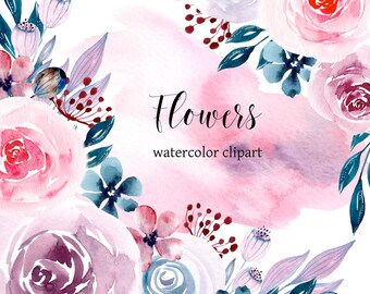 Watercolor Flowers Clipart. Wedding Flowers. Pink blush roses. Watercolor Roses Clipart. Aquarelle Wedding Floral Clip Art