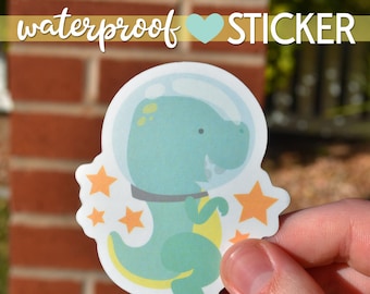 Space Dino Waterproof Stickers | Matte Die Cut Sticker for Hydroflask or Laptop | Sticker Size 2.38x3"