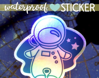 Astronaut Holographic Waterproof Stickers | Weatherproof Iridescent Vinyl Sticker | Sticker Size 3x2.96"