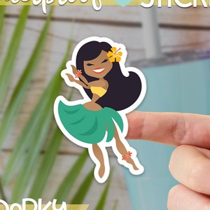 Hula Girl waterdichte stickers | Matte Die Cut Sticker voor Hydroflask of Laptop | Stickerformaat 1,93 x 3 inch