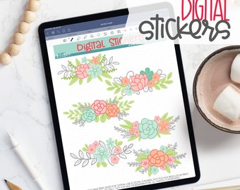 Fun Floral Digital Planner Stickers - Spring Flower Sticker Book for Goodnotes, PNG files for Ipad Planning and Notability