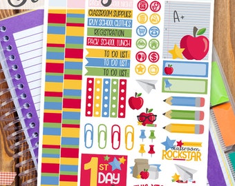 School Print and Cut Planner Stickers - Pencils, Crayons, Back to School Printable Stickers