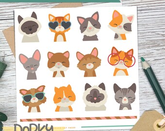Cute Cats Planner Stickers / Vinyl Die Cut Sticker / 5.5x5.5" Hoja de pegatinas