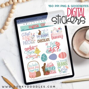 Cute Easter Digital Planner Stickers - Bunnies, Eggs, and Wordart Sticker Book for Goodnotes, PNG files for Ipad Planning and Notability