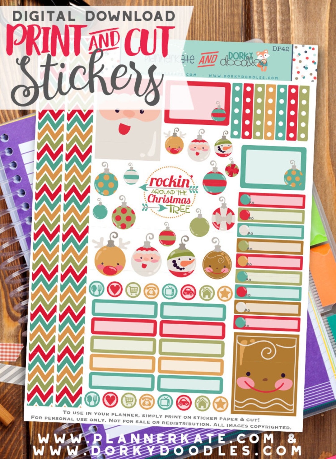 Christmas Print and Cut Planner Stickers - Holiday Ornaments Printable ...