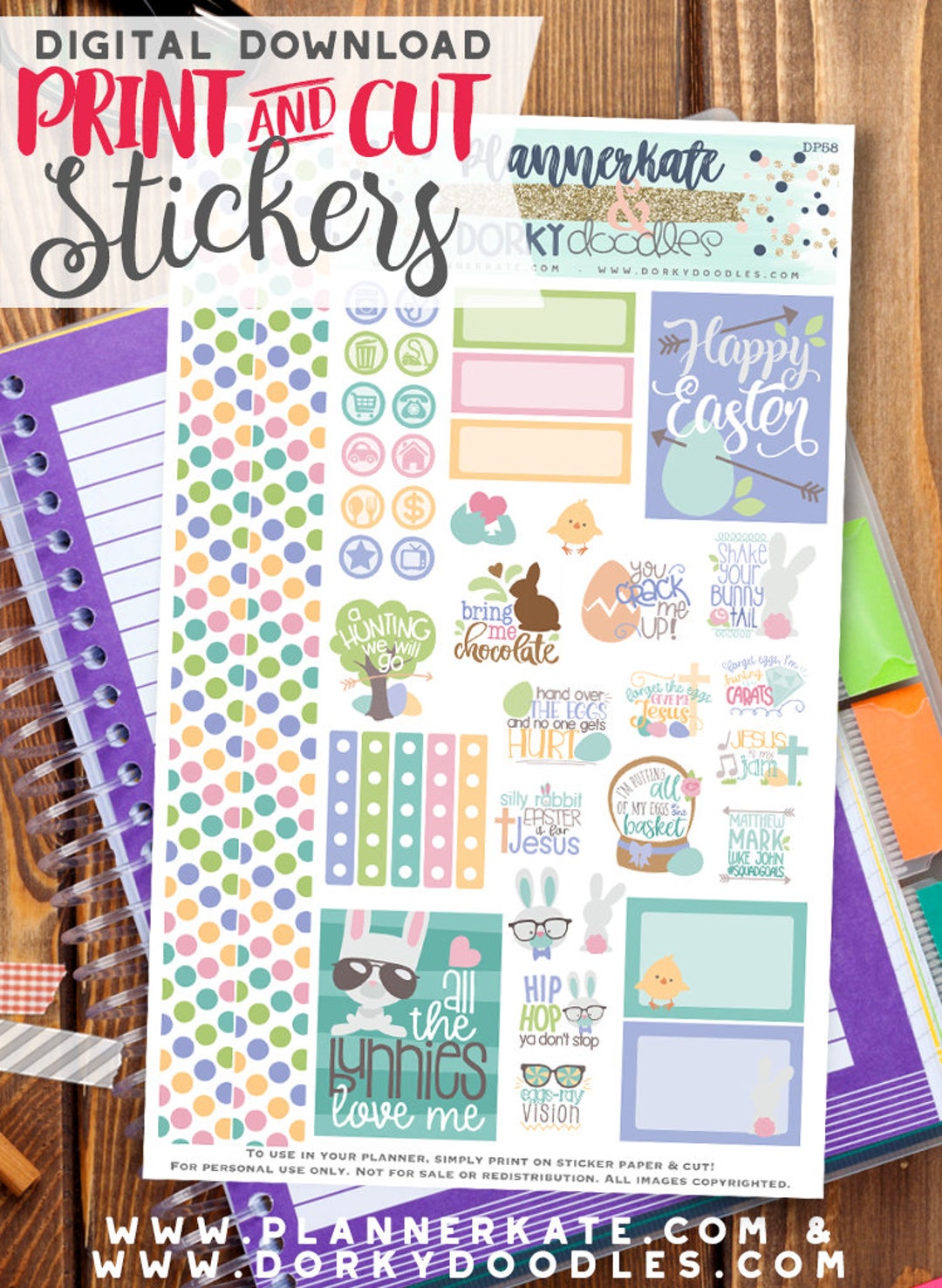 Easter Print and Cut Planner Stickers - Easter Bunny Printable Stickers ...