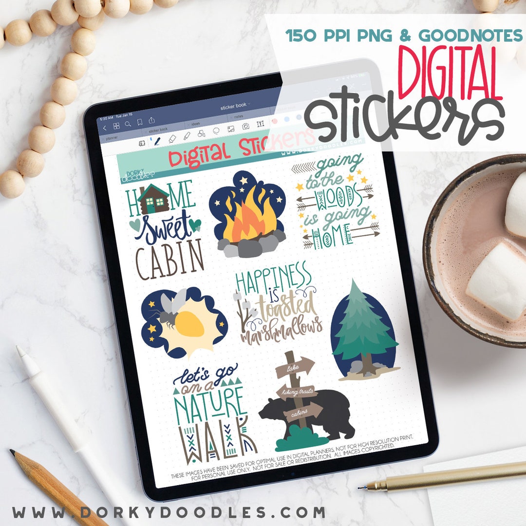 Nature Walk Digital Planner Stickers - Camping Wordart Sticker Book for ...