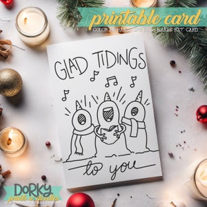 Afdrukbare kerstkleurkaarten - Handgetekende kerstkaarten - Digitale download - DIY 5"x7" kerstkaarten voor thuisafdrukken