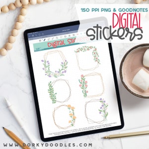 Geometric Frames Digital Planner Stickers - Flower Sticker Book for Goodnotes, PNG files for Ipad Planning and Notability