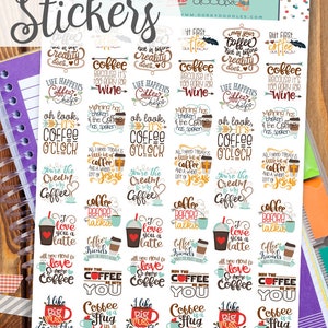 Coffee Print and Cut Planner Stickers - Cute Coffee Wordart Printable Stickers