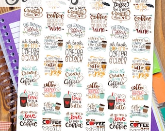 Coffee Print and Cut Planner Stickers - Cute Coffee Wordart Printable Stickers