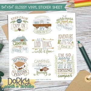 Divertidas pegatinas de planificador de camping/pegatina troquelada de vinilo/hoja de pegatinas de 5,5x5,5"