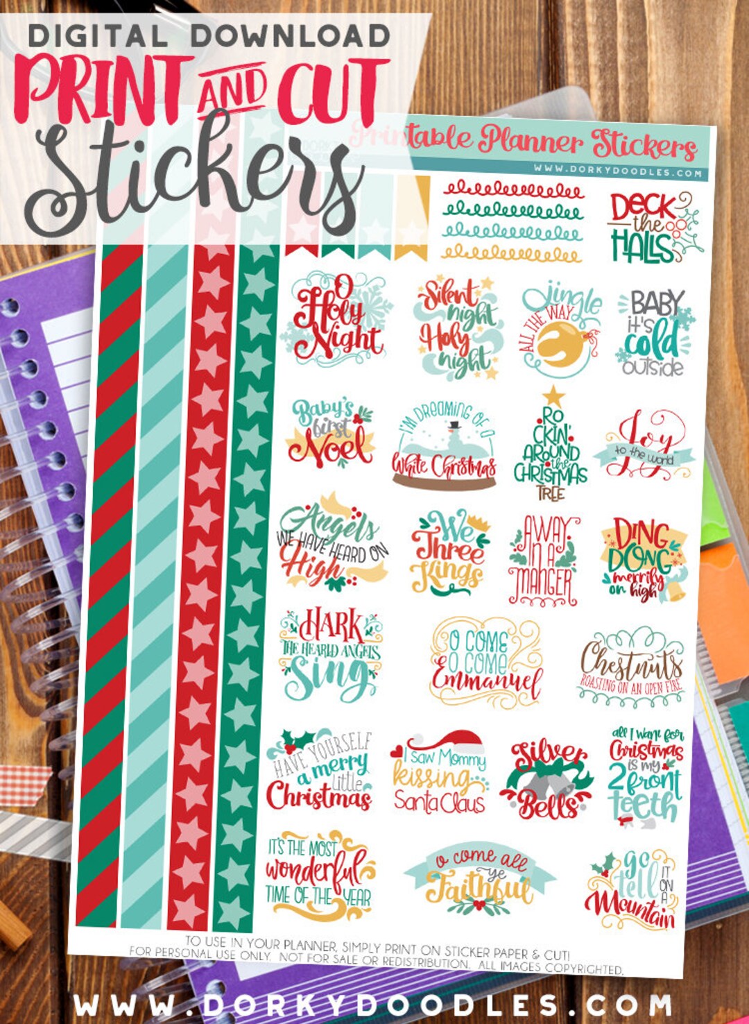 Christmas Print and Cut Planner Stickers - Christmas Carols Printable ...
