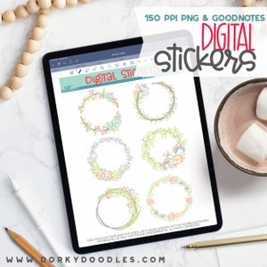Spring Wreaths Digital Planner Stickers - Flower Sticker Book for Goodnotes, PNG files for Ipad Planning and Notability