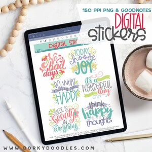 Positive Vibes Digital Planner Stickers - Cute Wordart Sticker Book for Goodnotes, PNG files for Ipad Planning and Notability