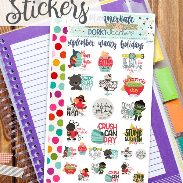 Wacky September Print and Cut Planner Stickers - Crazy September Holidays Printable Stickers