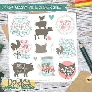 Farmhouse Life Decorative Planner Sticker Sheets | 5.5x5.5 Inch Stickers | Sticker Sheet Set for Planners, Laptops, and Notebooks
