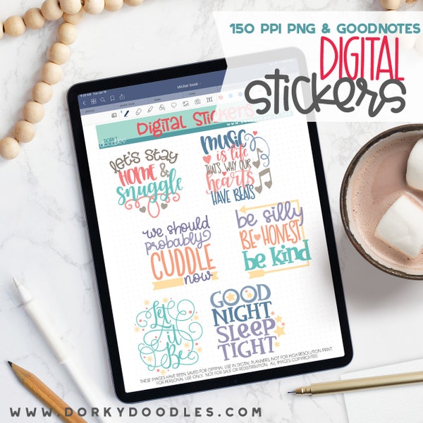 Cute Sayings Digital Planner Stickers - Wordart Sticker Book for Goodnotes, PNG files for Ipad Planning and Notability