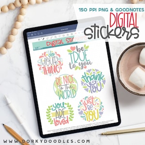 Positive Vibes Digital Planner Stickers - Cute Wordart Sticker Book for Goodnotes, PNG files for Ipad Planning and Notability