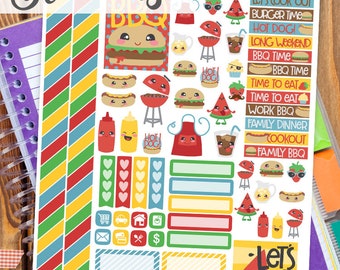 Zomer BBQ Print en Cut Planner Stickers - Grill, Hamburger, Hotdog Picnic Afdrukbare Stickers