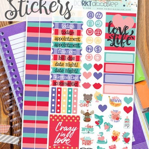 Valentine Print and Cut Planner Stickers - Animals and Kisses Printable Stickers