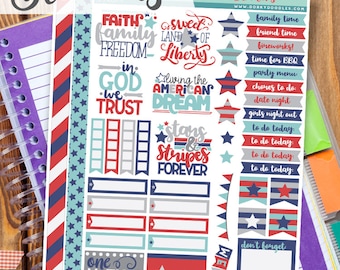 American Dream Print and Cut Planner Stickers - 4 juli, Memorial Day, Patriotic Printable Stickers