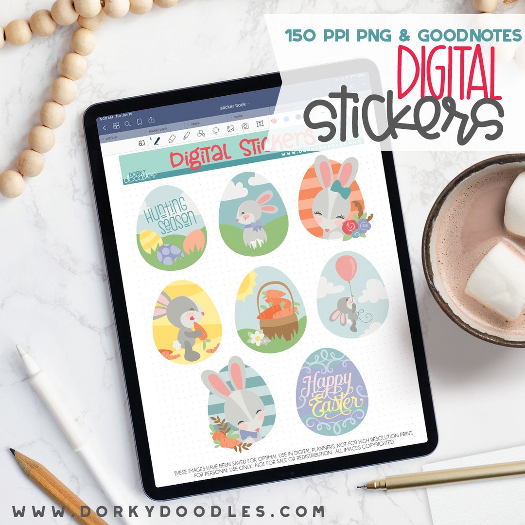 Easter Bunny Digital Planner Stickers - Egg Scenes Sticker Book for ...