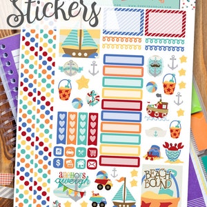 Sailing Print and Cut Planner Stickers - Anchors, Crabs, Sailboats, Beach Printable Stickers