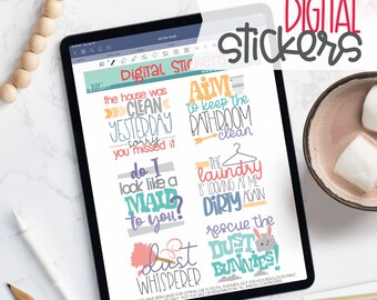 Cleaning Digital Planner Stickers - Cute Chore Sticker Book for Goodnotes, PNG files for Ipad Planning and Notability