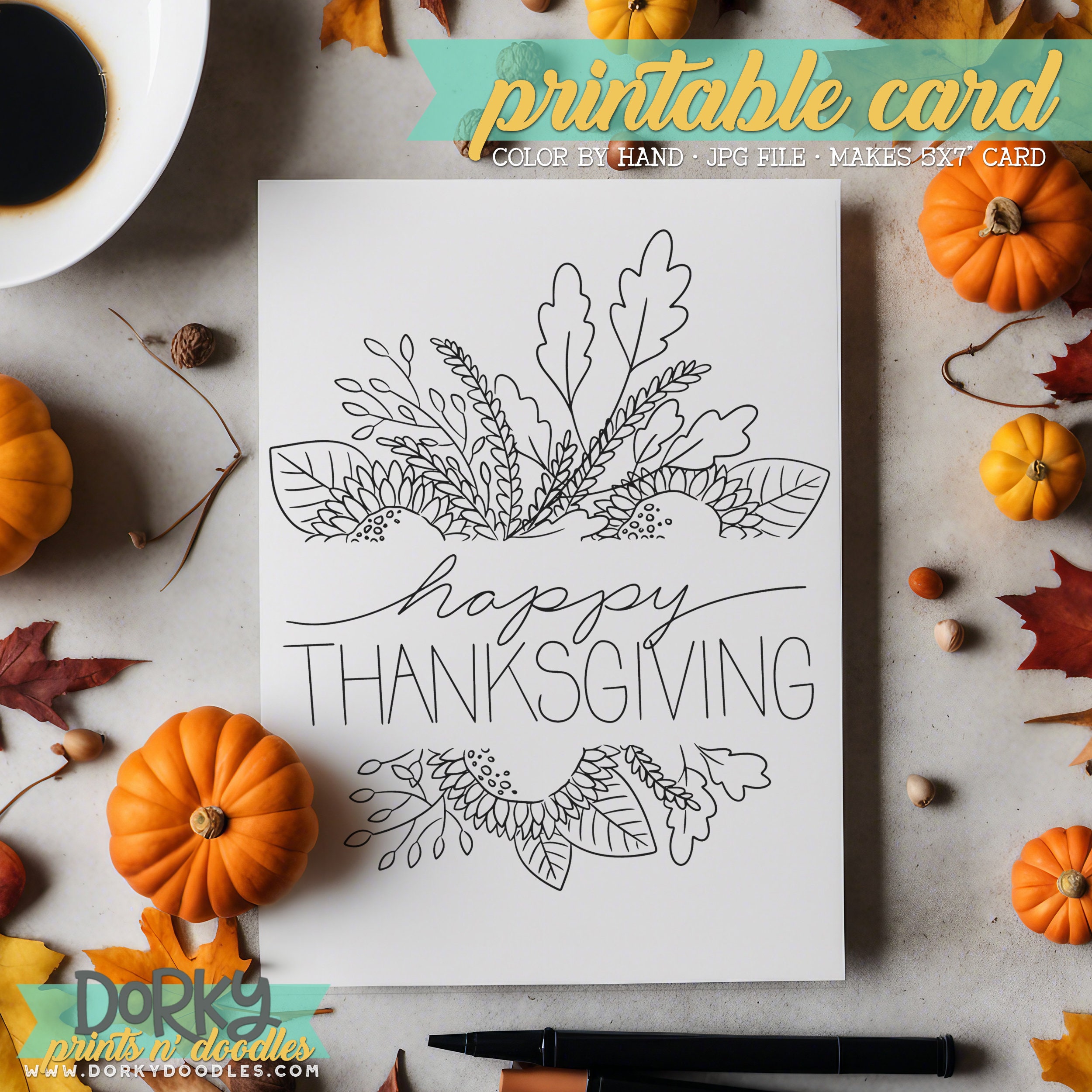 Printable Coloring Greeting Cards Hand Drawn Digital Cards for
