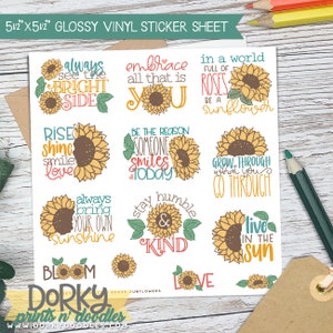 Inspirierende Sonnenblume Dekorative Planer Aufkleber Blätter | 5.5x5.5 Zoll Aufkleber | Stickerbogen-Set für Planer, Laptops und Notizbücher