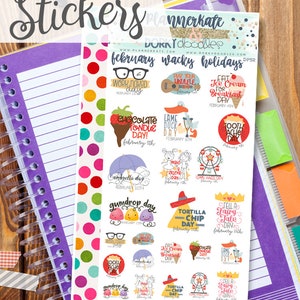 Wacky February Print and Cut Planner Stickers - Crazy February Holidays Printable Stickers