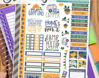 Camping Print and Cut Planner Stickers - Outdoor, Woods, Campfire Printable Stickers